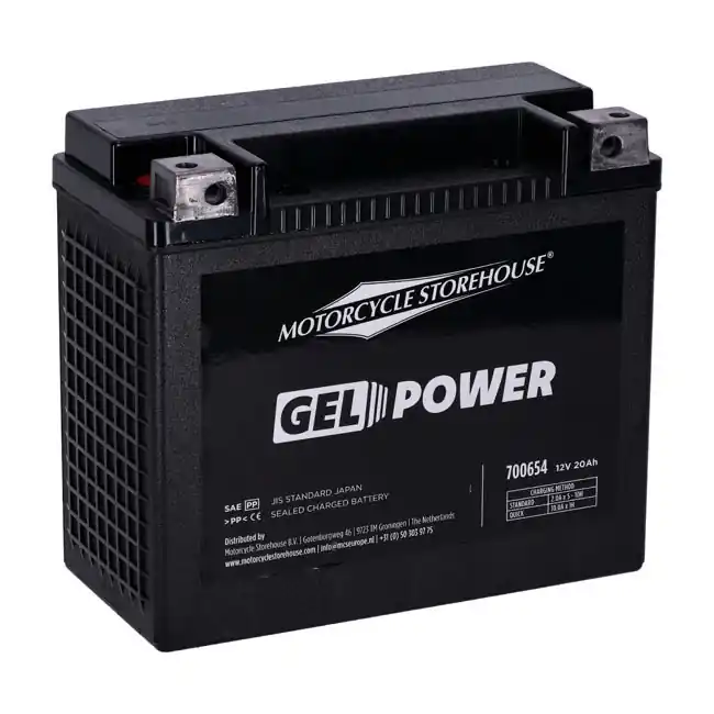 Ajankohtainen MCS 20Ah, 360 CCA Nano GEL akku HD 73-86 FX; 82-94 FXR; 99-00 FXR; 84-90 Softail; 77-96 XL Sportster