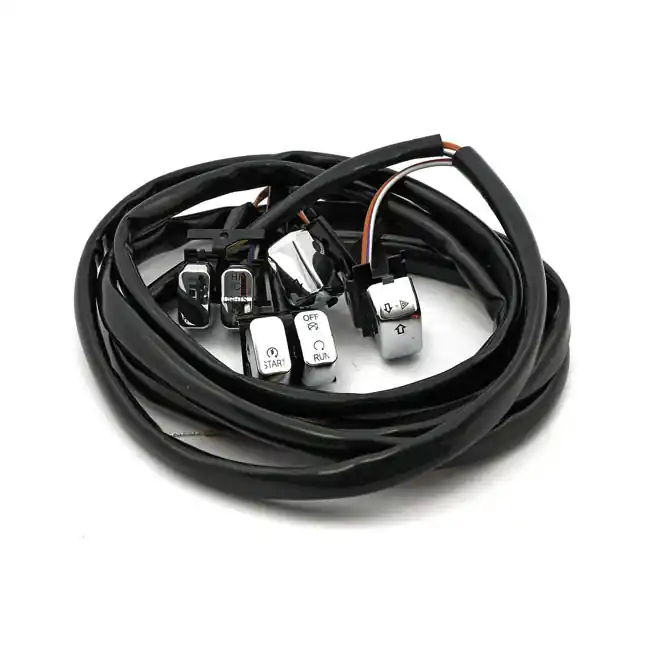 HD käsikontrollien pitkät johdot katkaisijoilla 96-06 Softail, Dyna radio, kromi-LED Tehdashinta