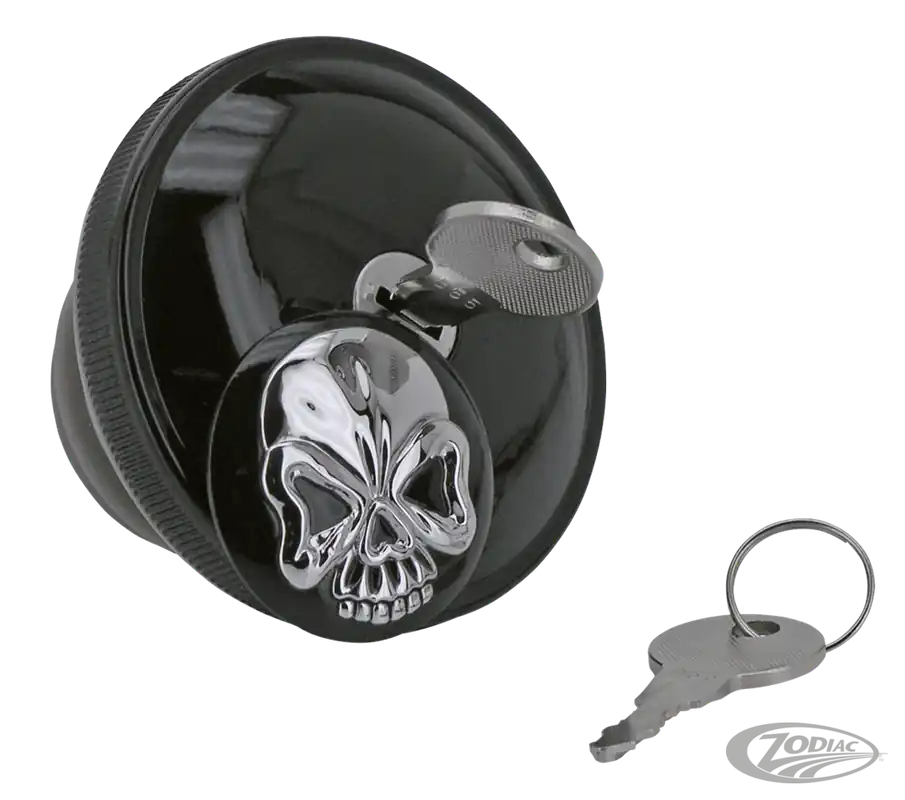 Tankin korkki 3D SKULL avaimella Harley-Davidson, musta/kromi Suosittu