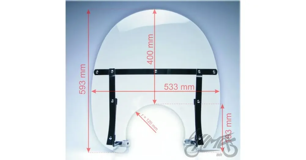 Superhinta Universaali tuulilasi, 530x600mm, max 90 km/h, kiinnityksellä ohjaustankoon, WM Motor Chopper