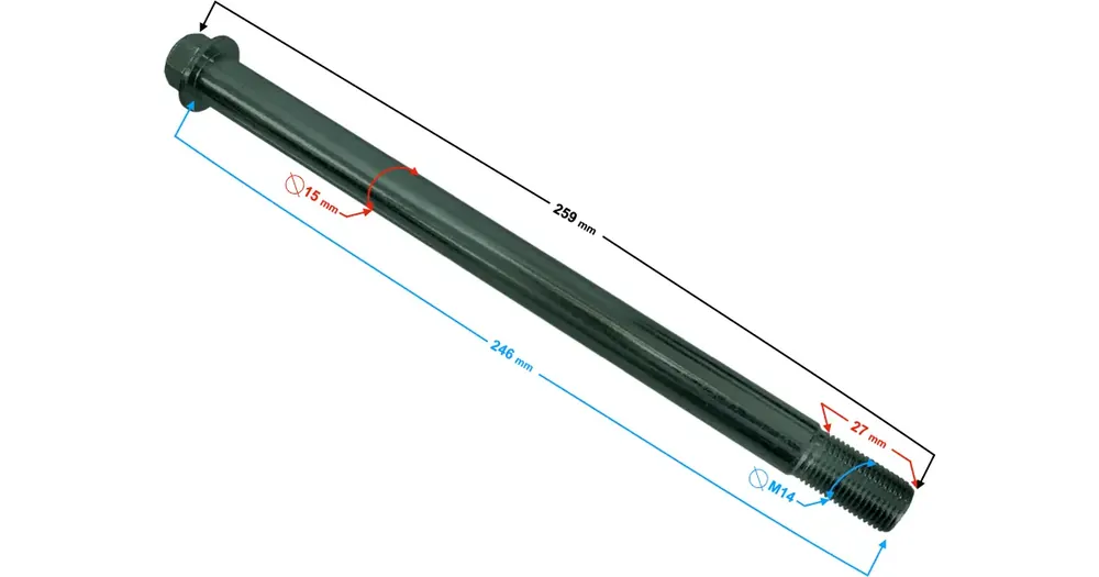 Takatakseli, M14x246mm, halkaisija 15mm, Barton Hyper 125 Uutuus