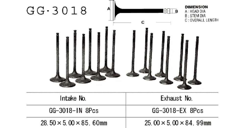 Sertifioitu Vesrah GG-3018-IN imuventtiili